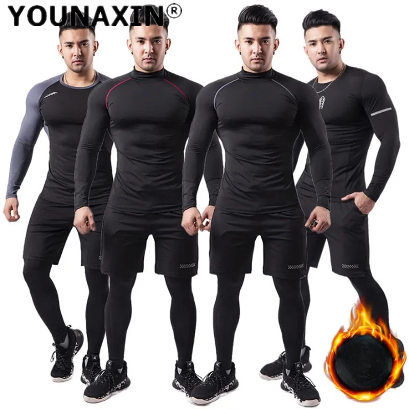 T Shirt Tight Fit - 3-delig heren pluche warm sportpak thermische